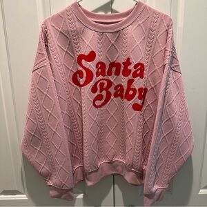 Grayson Threads Pink Santa Baby Cable Knit Textured Sweater Sweatshirt L